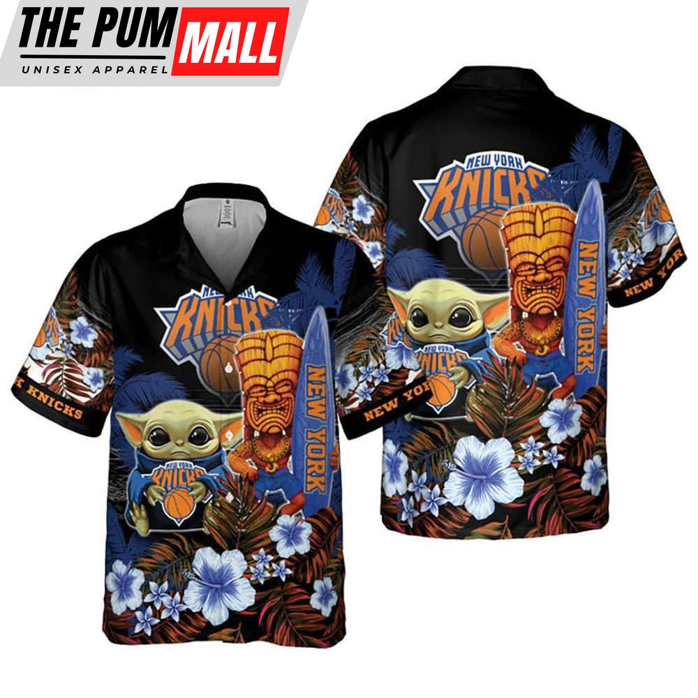 New York Knicks Hibiscus Flower Baby Yoda Hawaiian Shirt