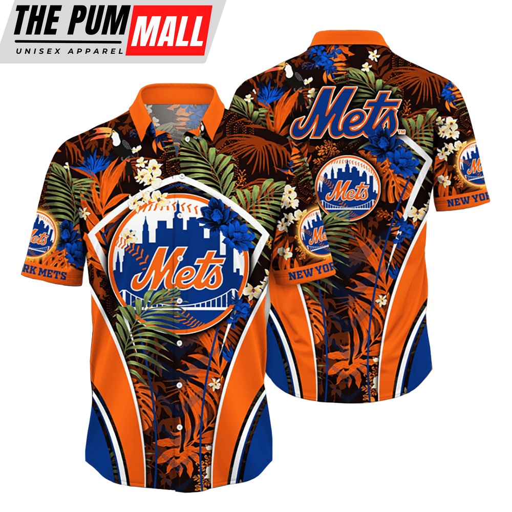 New York Mets MLB Flower Tropical Hawaiian Button Down Shirt