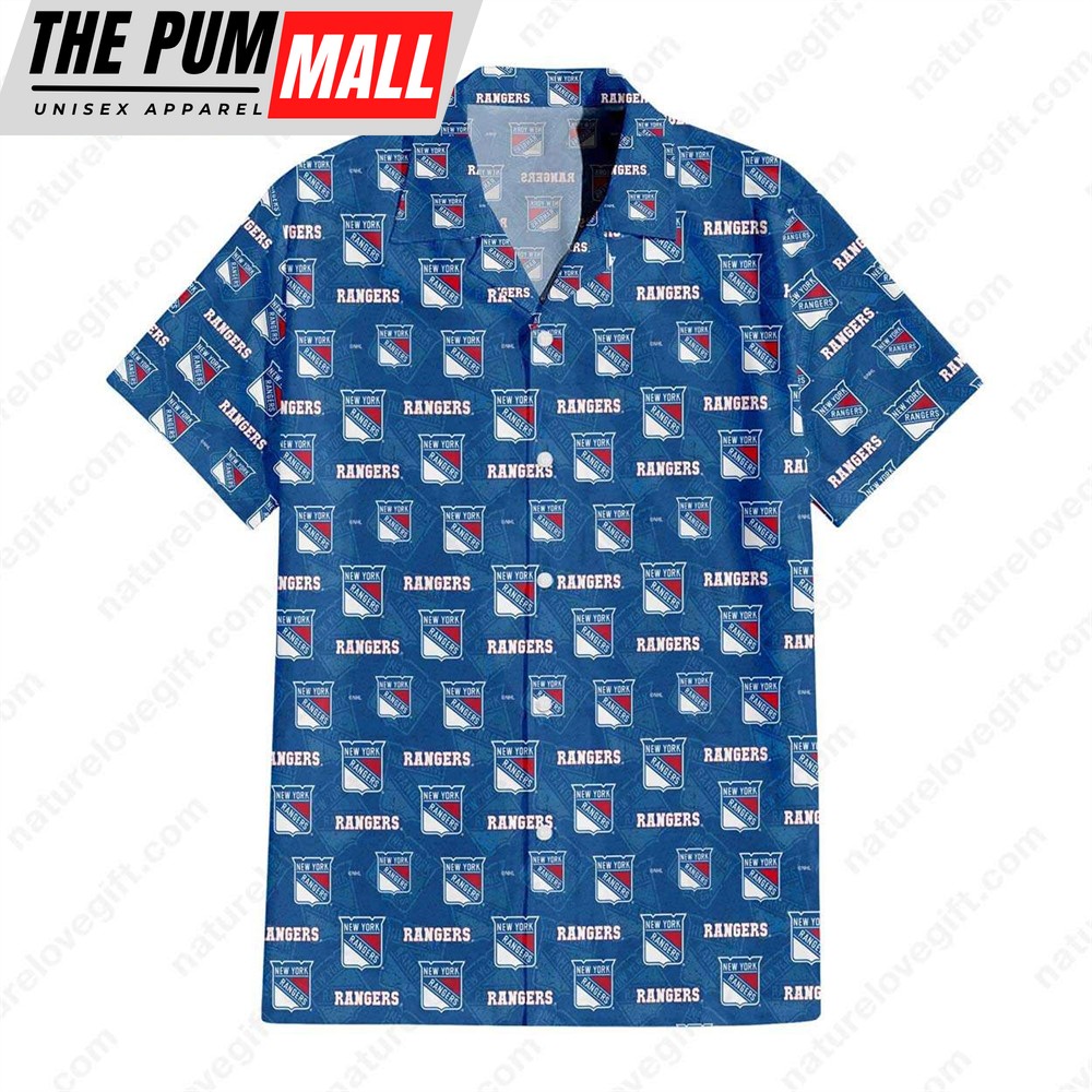 New York Rangers Logo Geometric Blue Hawaiian Shirt