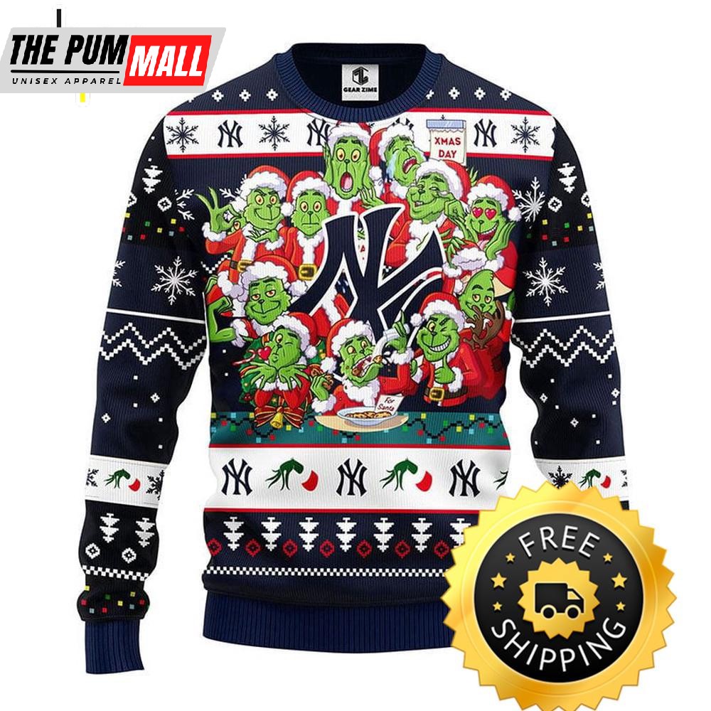 New York Yankees 12 Grinch Xmas Day Ugly Christmas Sweater, New York Yankees Ugly Sweater, MLB Christmas Sweater