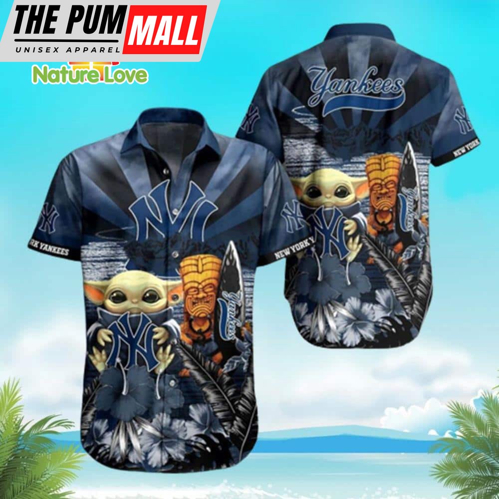 New York Yankees Baby Yoda Tiki Mask MLB Hawaiian Shirt