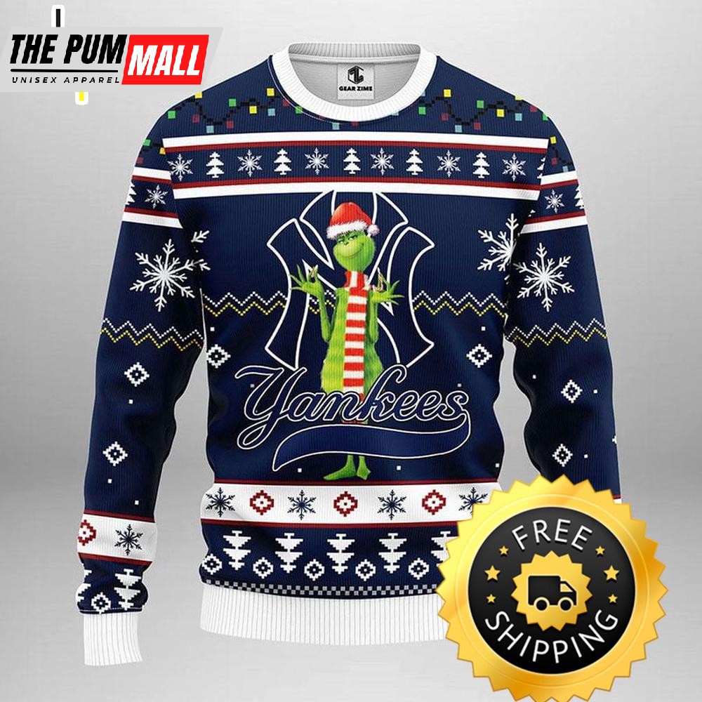 New York Yankees Funny Grinch Ugly Christmas Sweater, New York Yankees Ugly Sweater, MLB Christmas Sweater