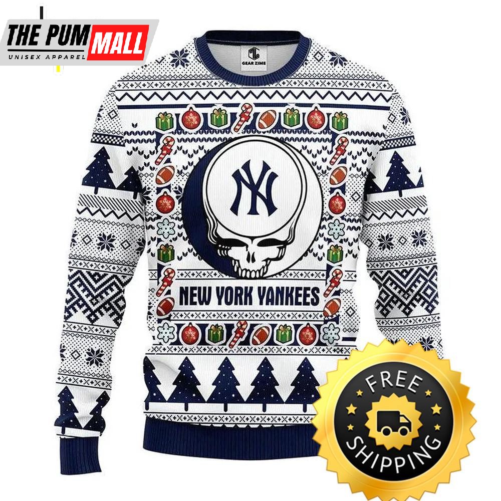 New York Yankees Grateful Dead Ugly Christmas Sweater, New York Yankees Ugly Sweater, MLB Christmas Sweater