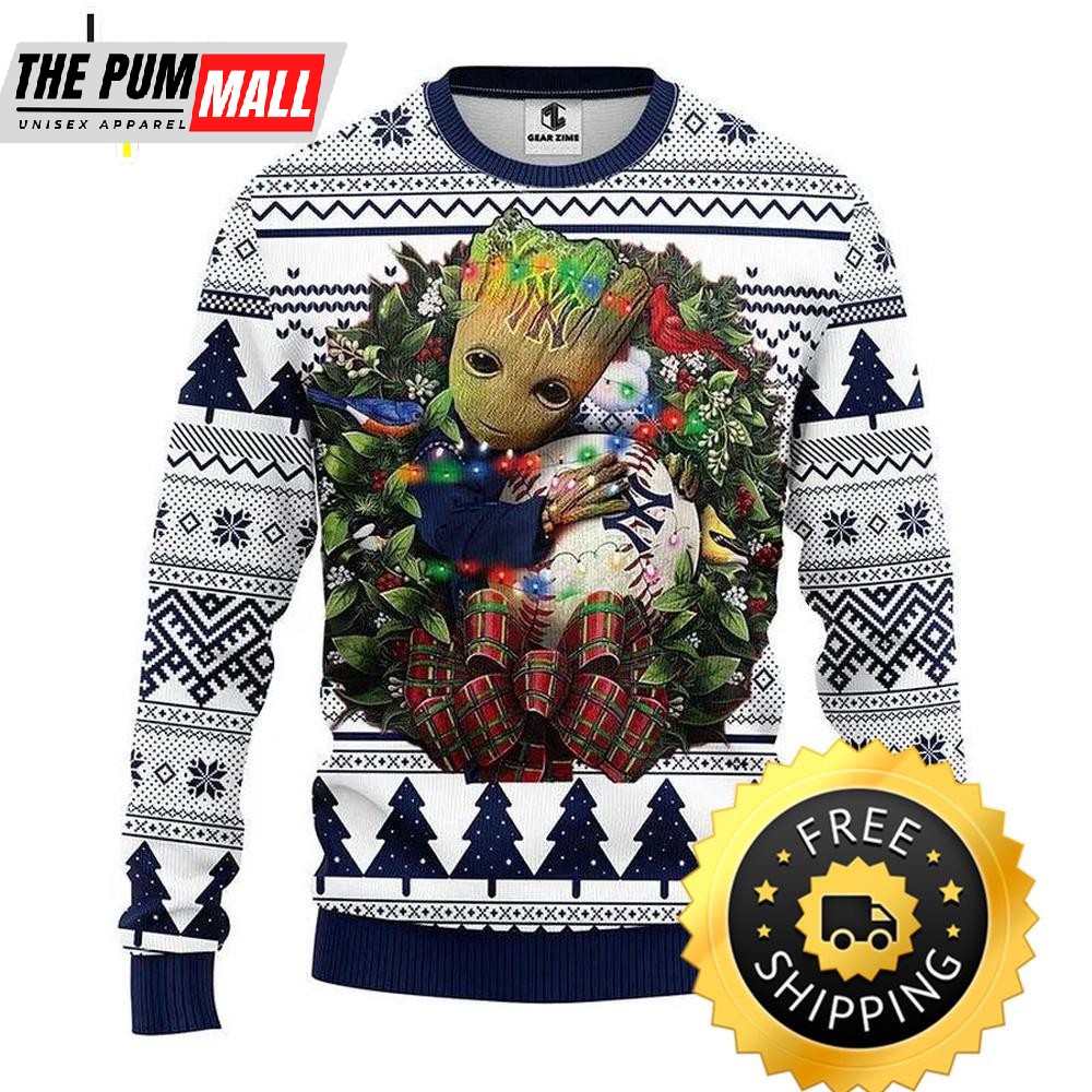 New York Yankees Groot Hug Ugly Christmas Sweater, New York Yankees Ugly Sweater, MLB Christmas Sweater