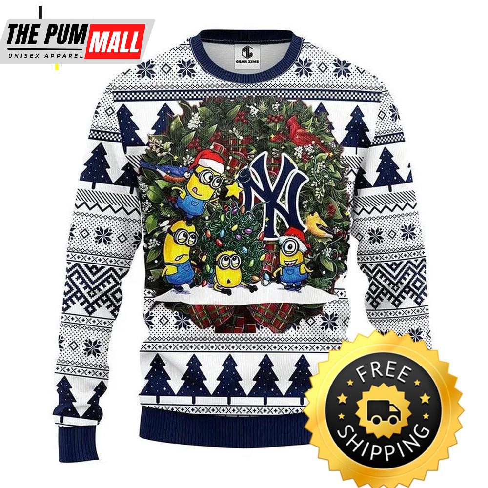 New York Yankees Minion Ugly Christmas Sweater, New York Yankees Ugly Sweater, MLB Christmas Sweater