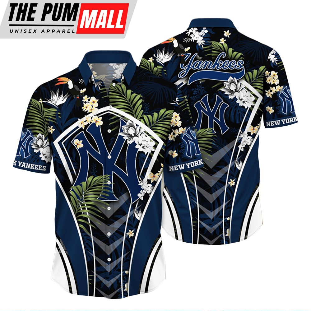 New York Yankees MLB Flower Tropical Hawaiian Button Down Shirt