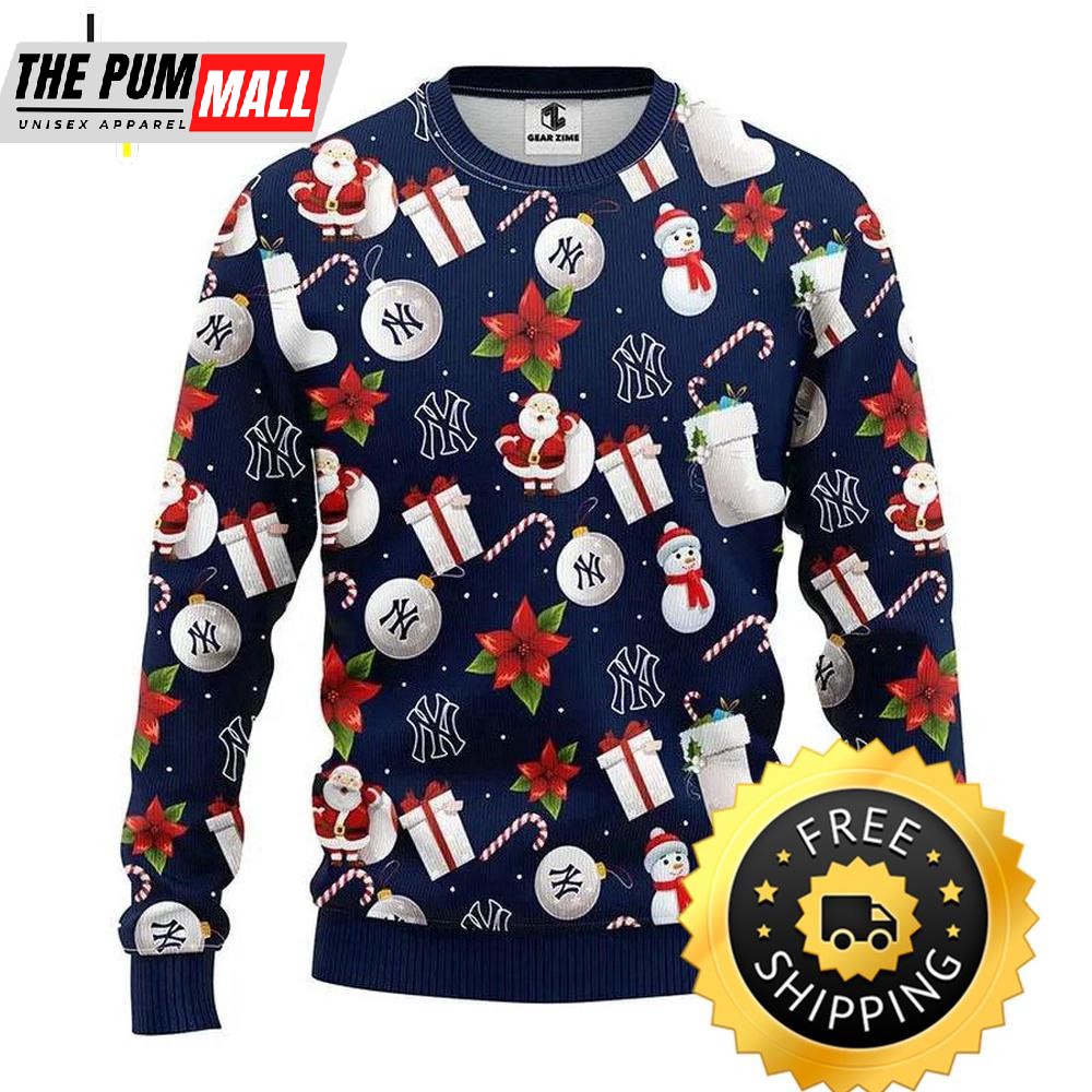 New York Yankees Santa Claus Snowman Ugly Christmas Sweater, New York Yankees Ugly Sweater, MLB Christmas Sweater