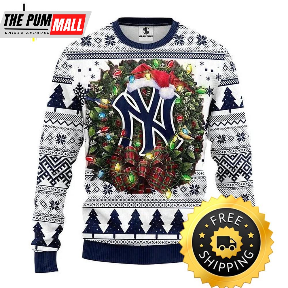 New York Yankees Santa Hat Ugly Christmas Sweater, New York Yankees Ugly Sweater, MLB Christmas Sweater