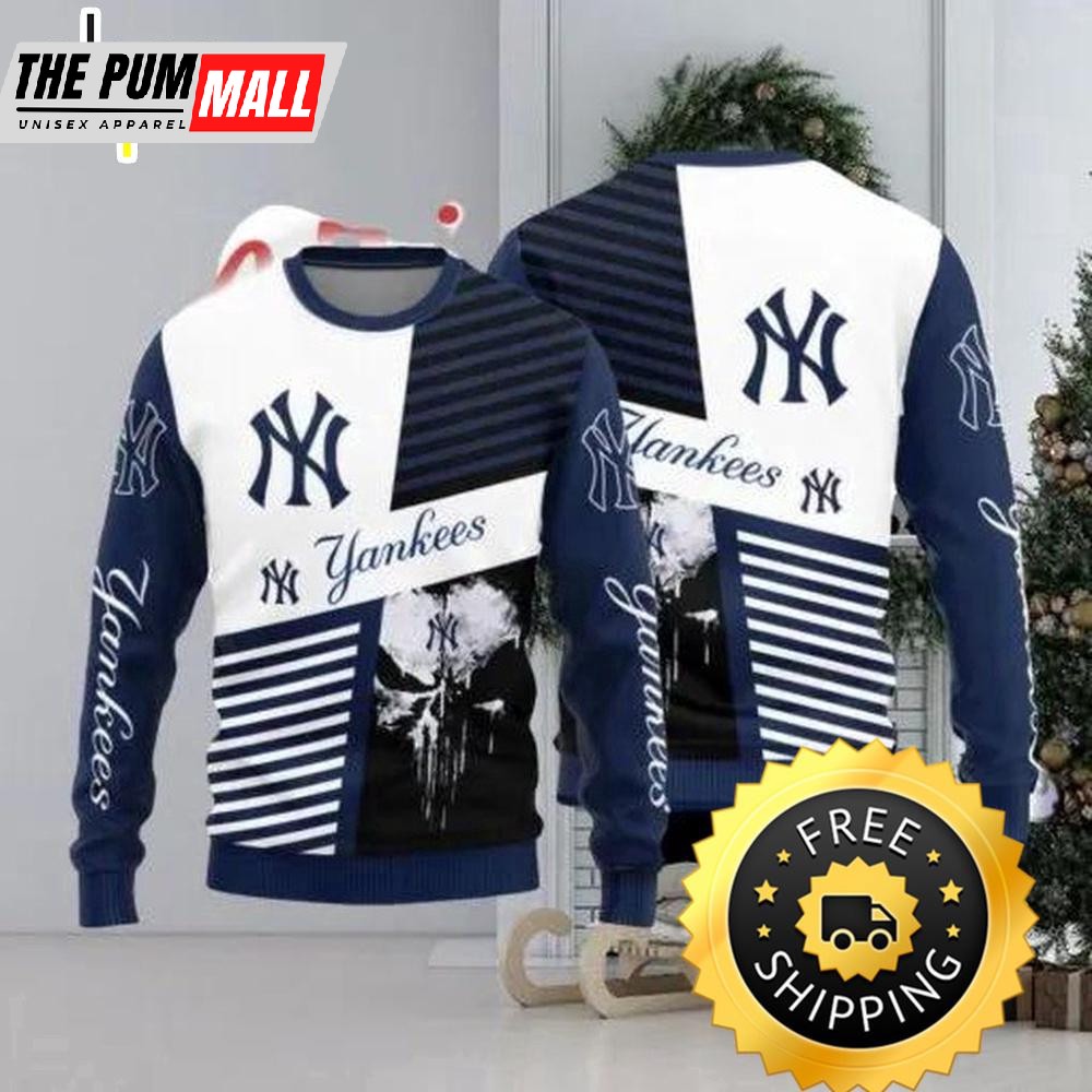 New York Yankees Skull Ugly Christmas Sweater, New York Yankees Ugly Sweater, MLB Christmas Sweater