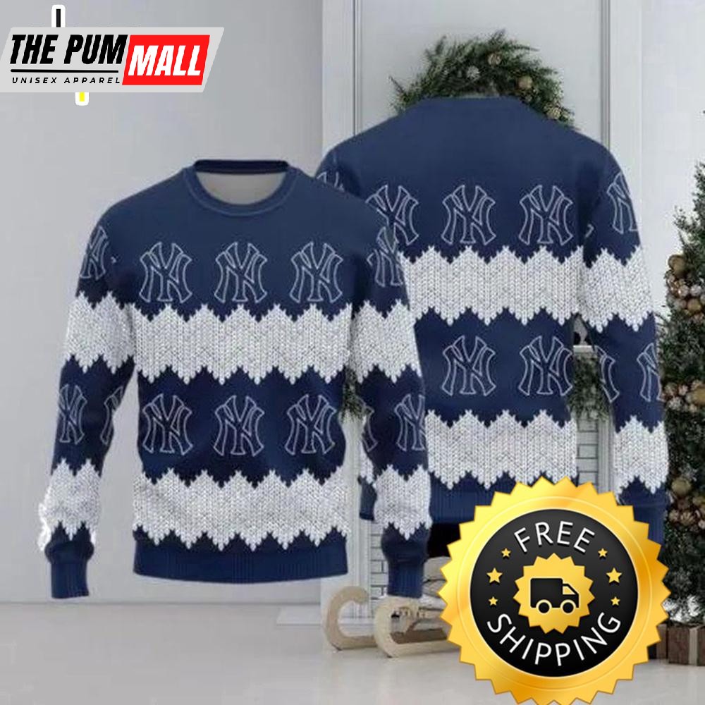 New York Yankees Teams Pattern Knitted Ugly Christmas Sweater, New York Yankees Ugly Sweater, MLB Christmas Sweater