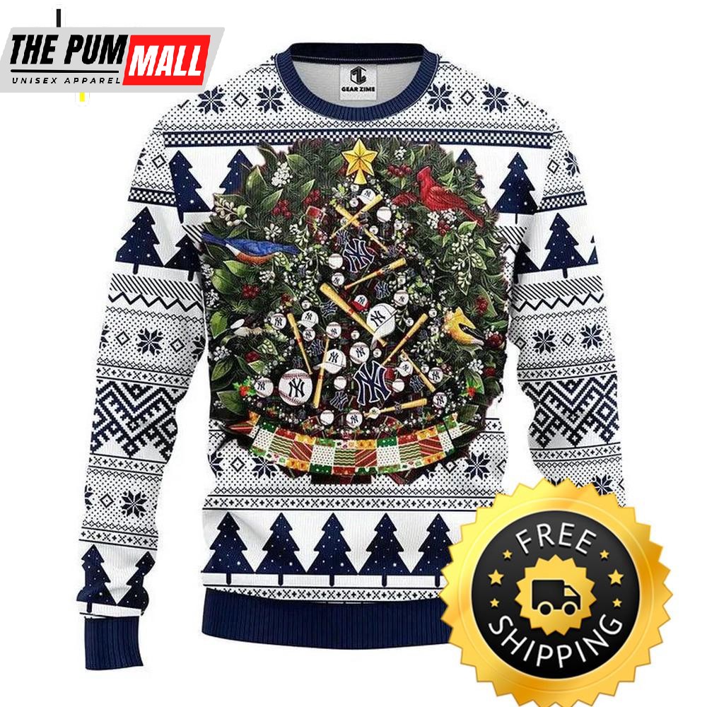 New York Yankees Tree Ball Ugly Christmas Sweater, New York Yankees Ugly Sweater, MLB Christmas Sweater