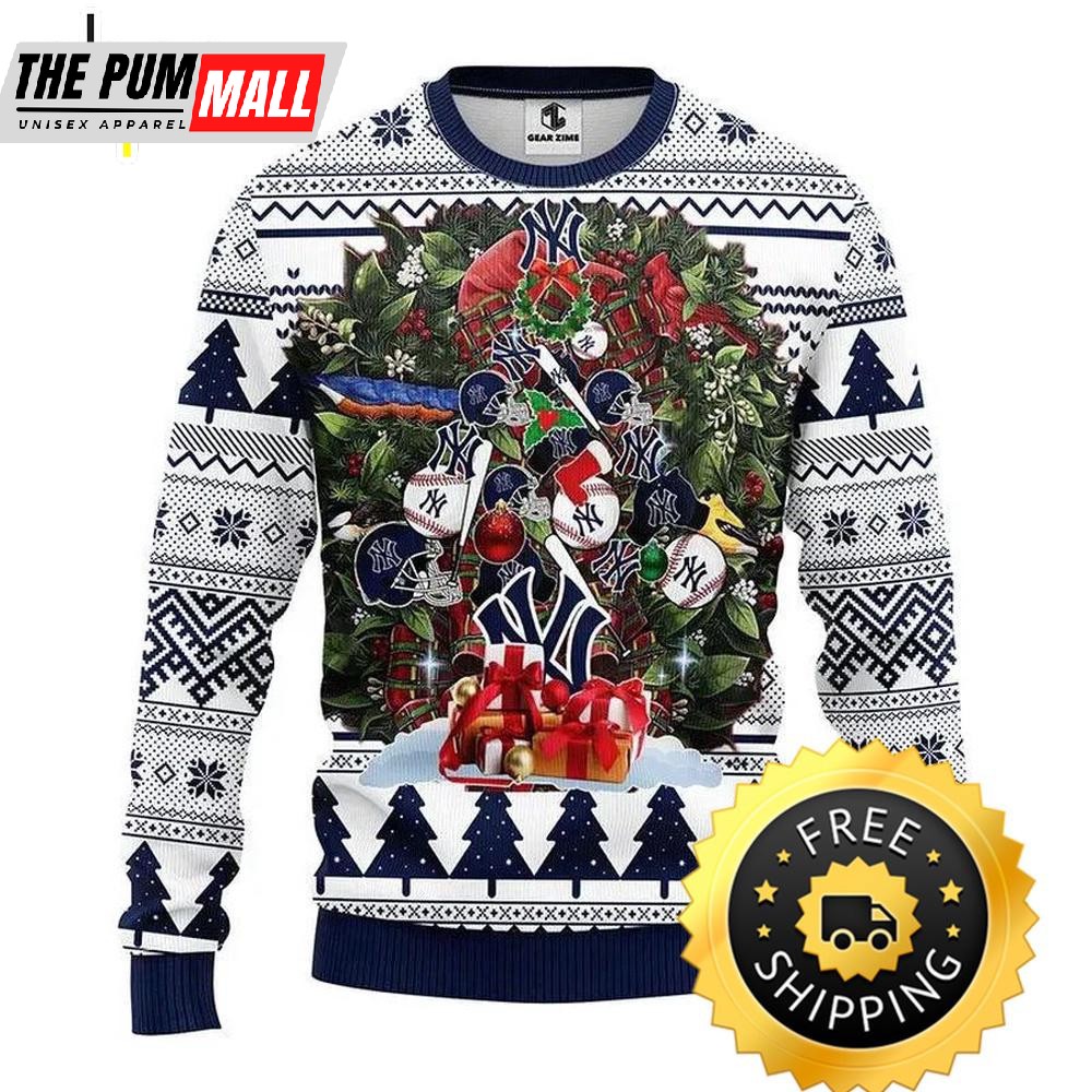 New York Yankees Tree Christmas Ugly Sweater, New York Yankees Ugly Sweater, MLB Christmas Sweater