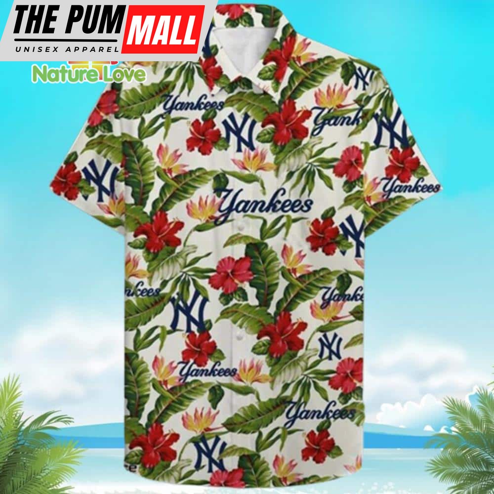 New York Yankees Tropical Flower Hibiscus Hawaiian Shirt