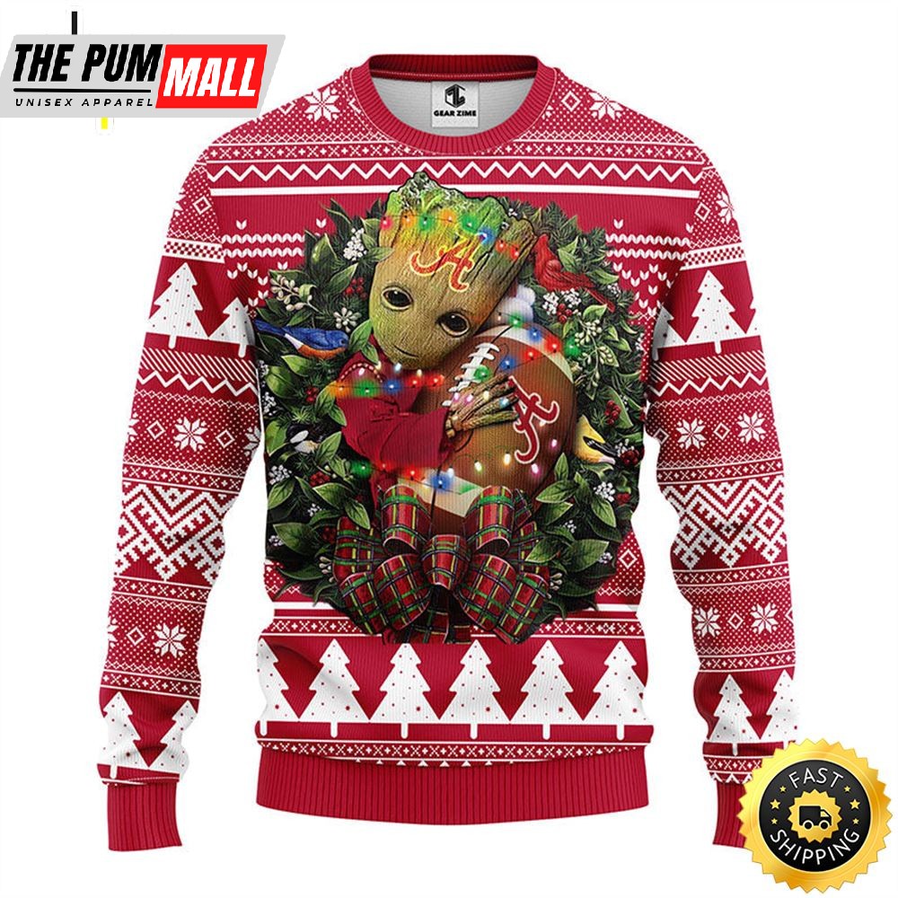 NFL Alabama Crimson Tide Groot Hug Christmas Ugly Sweater