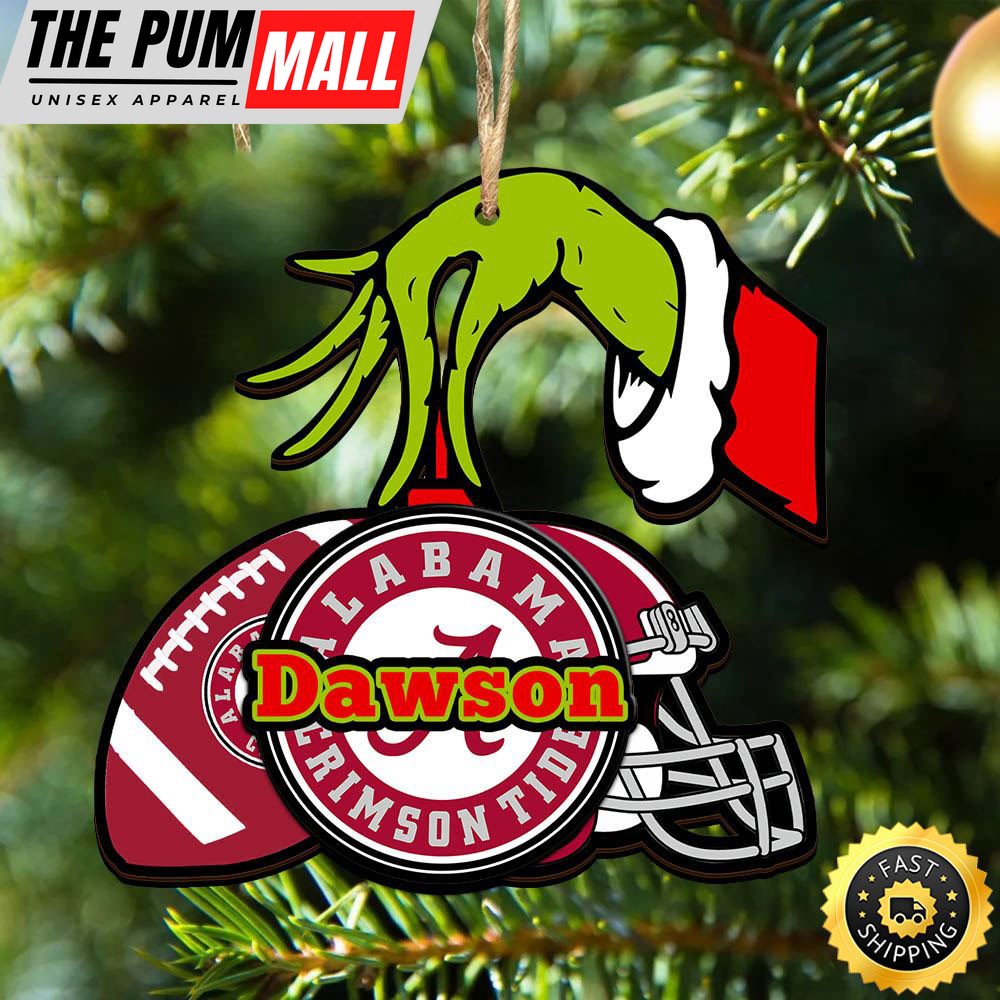 NFL Alabama Crimson Tide Personalized Your Name Grinch And Football Ornament Limited Edition