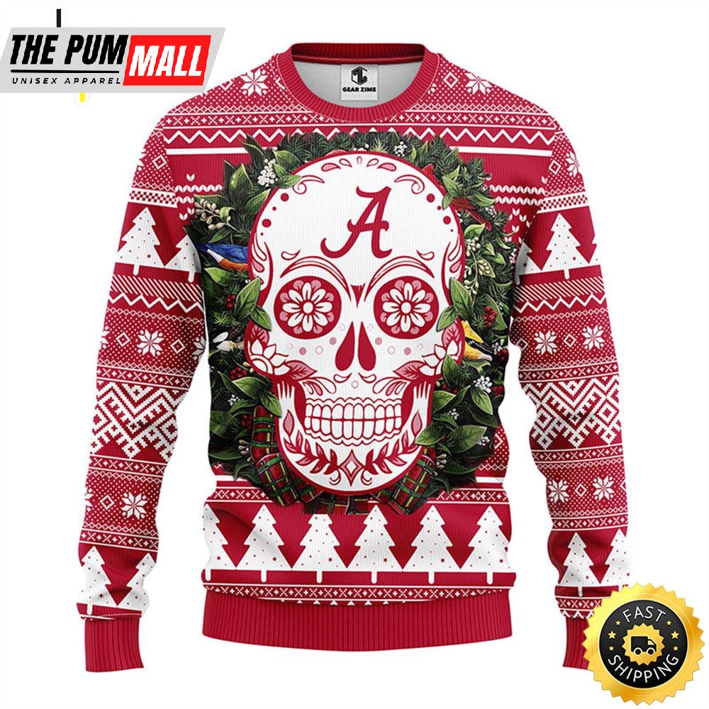 NFL Alabama Crimson Tide Skull Flower Ugly Christmas Ugly Sweater