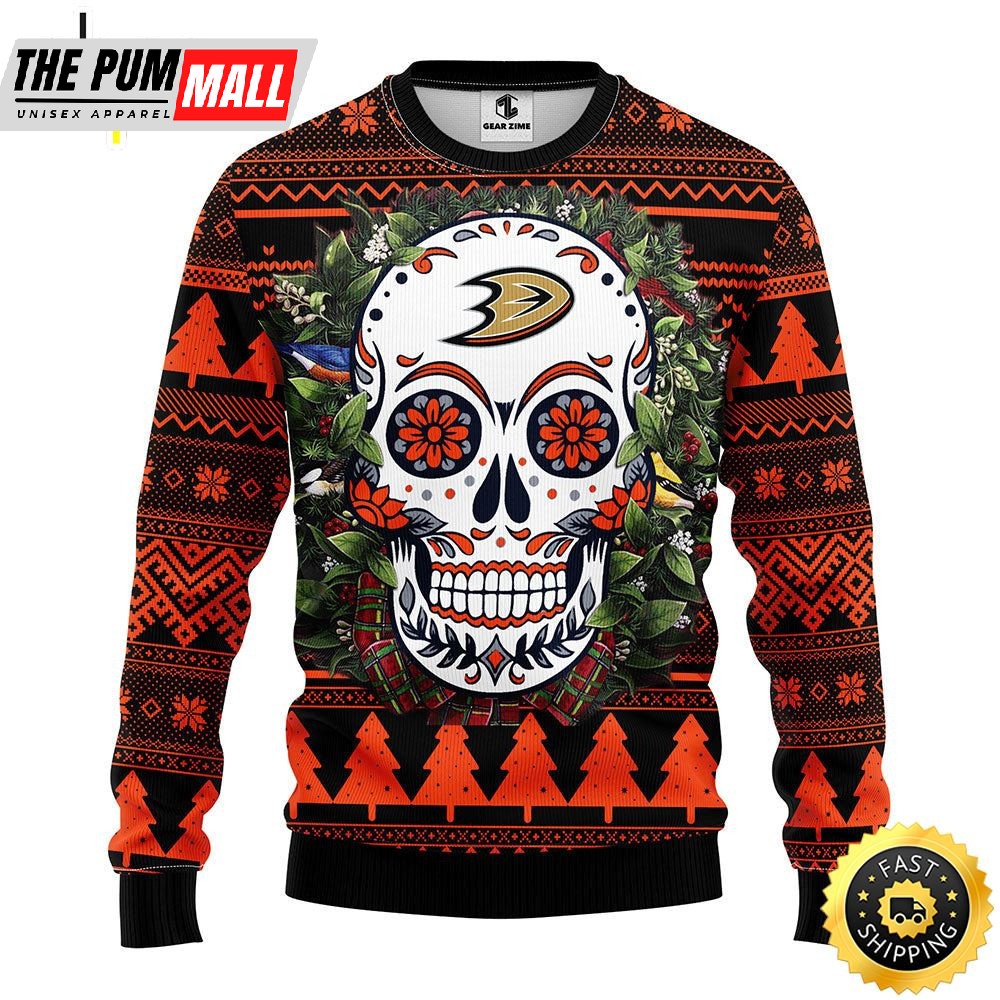 NFL Anaheim Ducks Skull Flower Ugly Christmas Ugly Sweater
