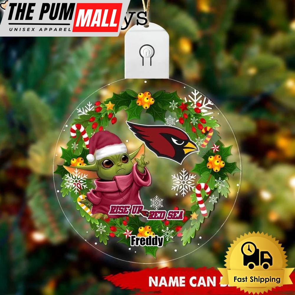 NFL Arizona Cardinals Baby Yoda Custom Circle Led Acrylic Ornament Limited Edition
