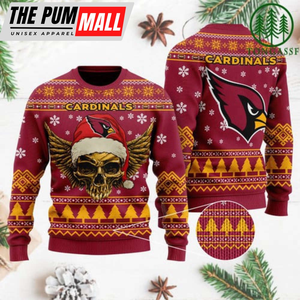 NFL Arizona Cardinals Golden Skull Ugly Sweater – Festive Christmas Apparel