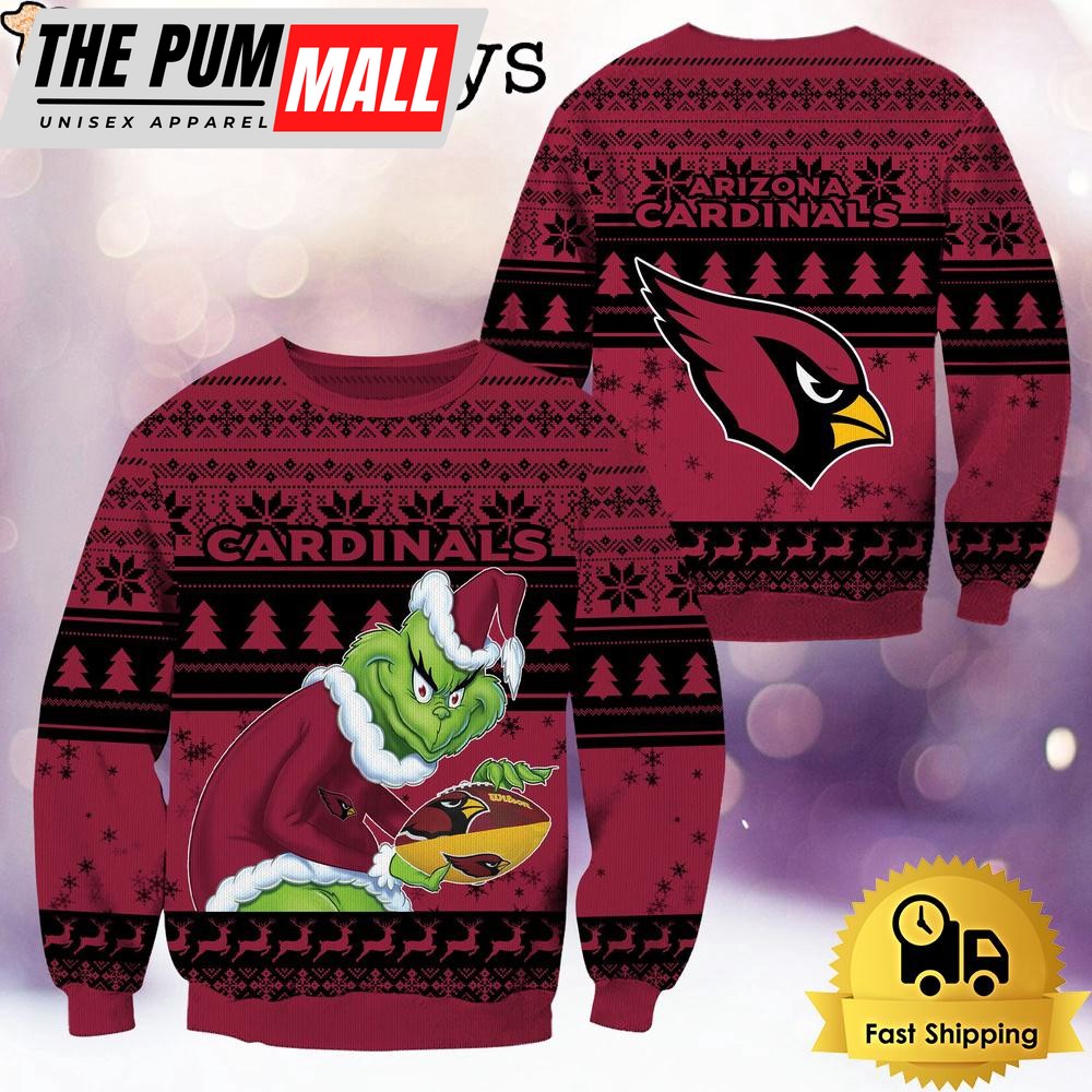 NFL Arizona Cardinals Grinch Custom Name Ugly Christmas Sweater