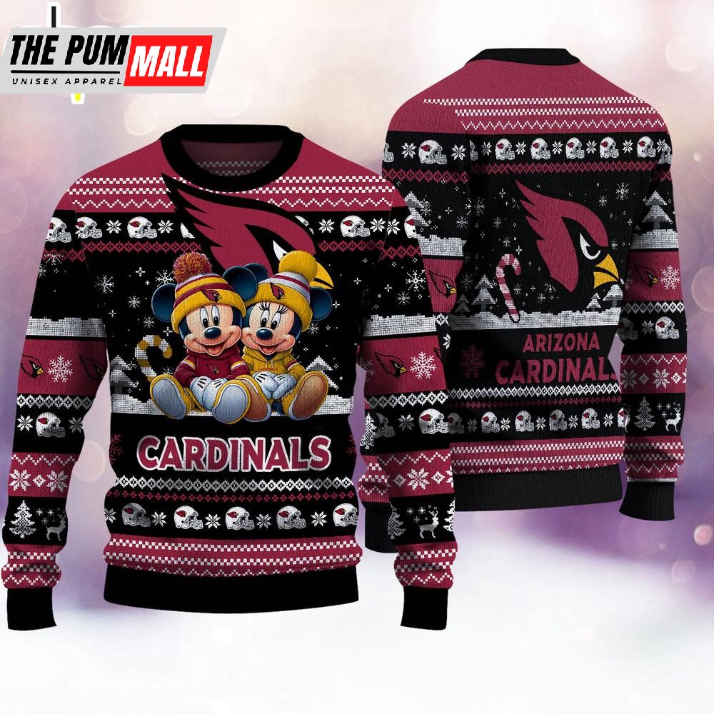 NFL Arizona Cardinals Mickey And Minnie Cute Christmas Ugly Sweater