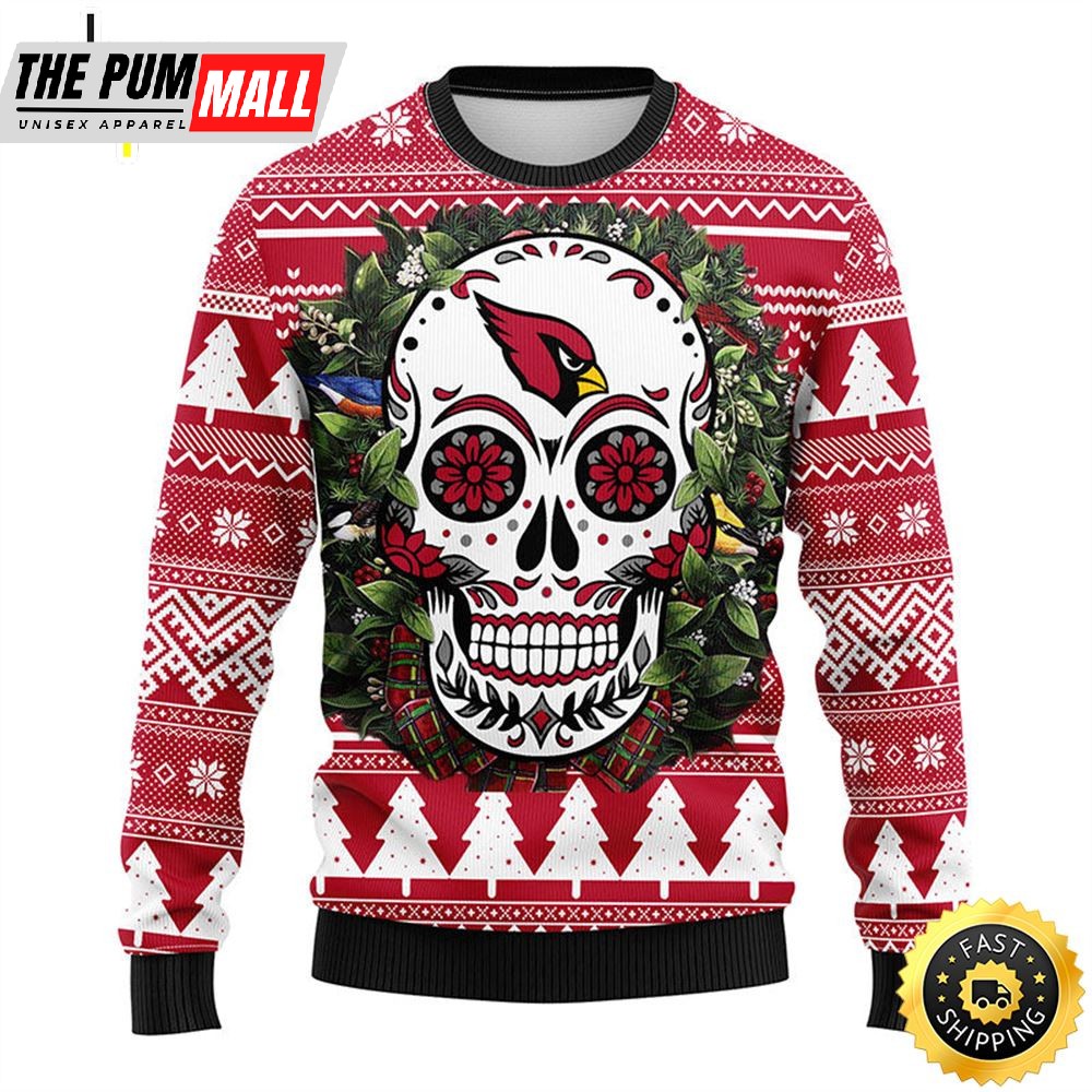 NFL Arizona Cardinals Skull Flower Ugly Christmas Ugly Sweater