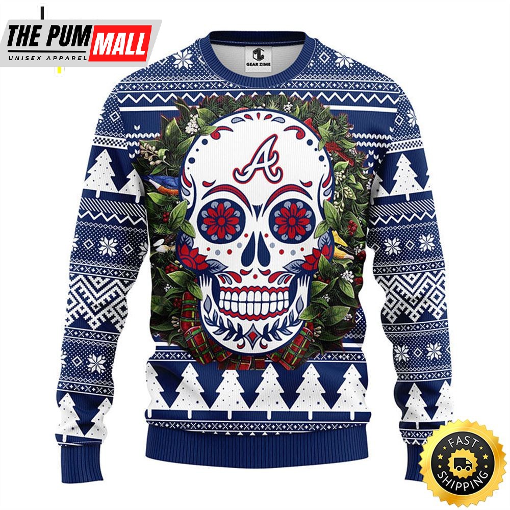 NFL Atlanta Braves Skull Flower Ugly Christmas Ugly Sweater
