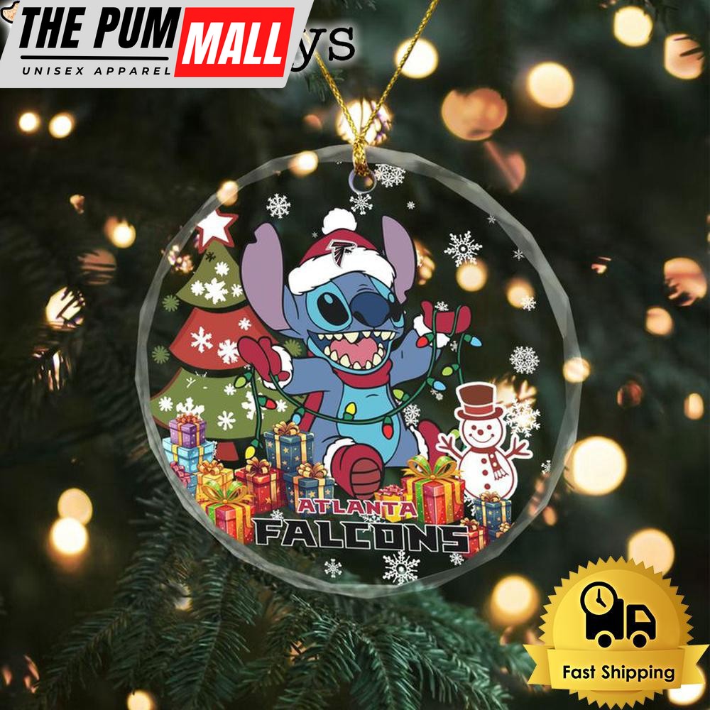 NFL Atlanta Falcons Cute Stitch Christmas Crystal Glass Ornament Limited Edition