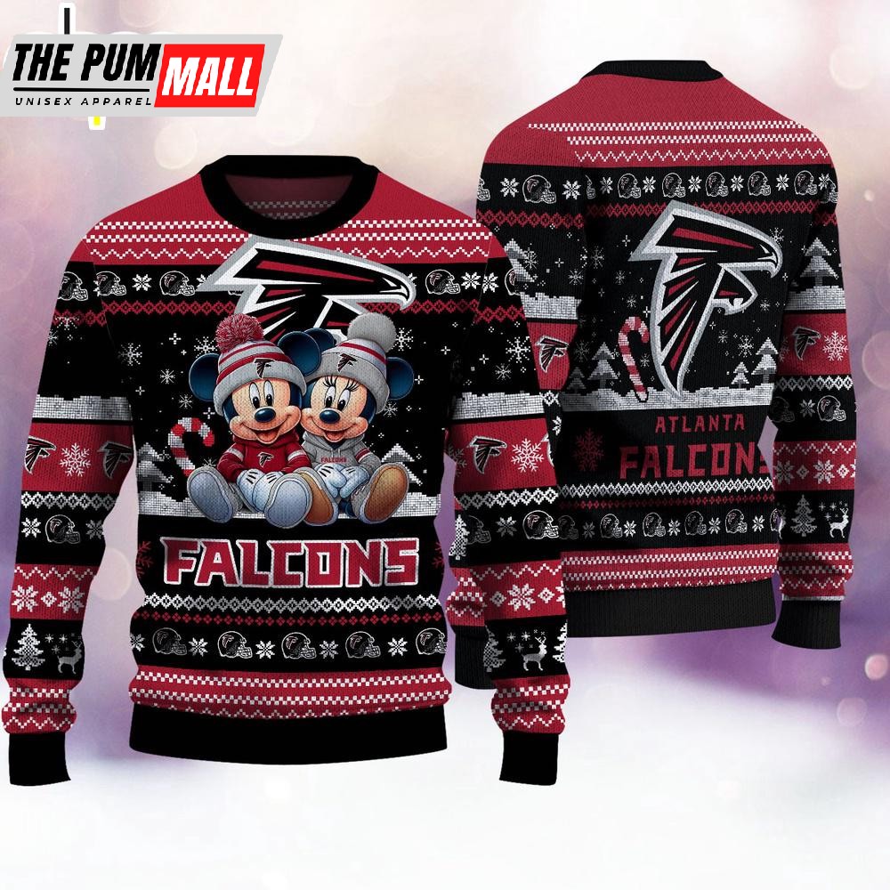 NFL Atlanta Falcons Mickey And Minnie Cute Christmas Ugly Sweater