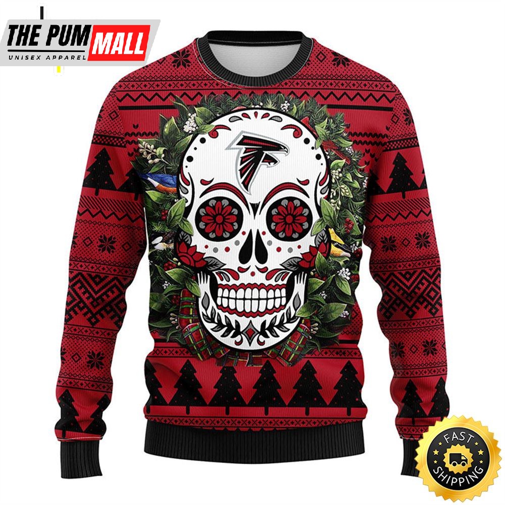 NFL Atlanta Falcons Skull Flower Ugly Christmas Ugly Sweater