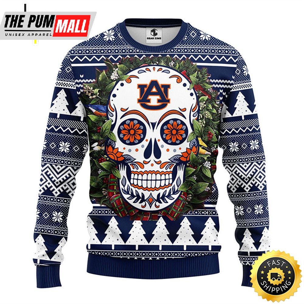 NFL Auburn Tigers Skull Flower Ugly Christmas Ugly Sweater