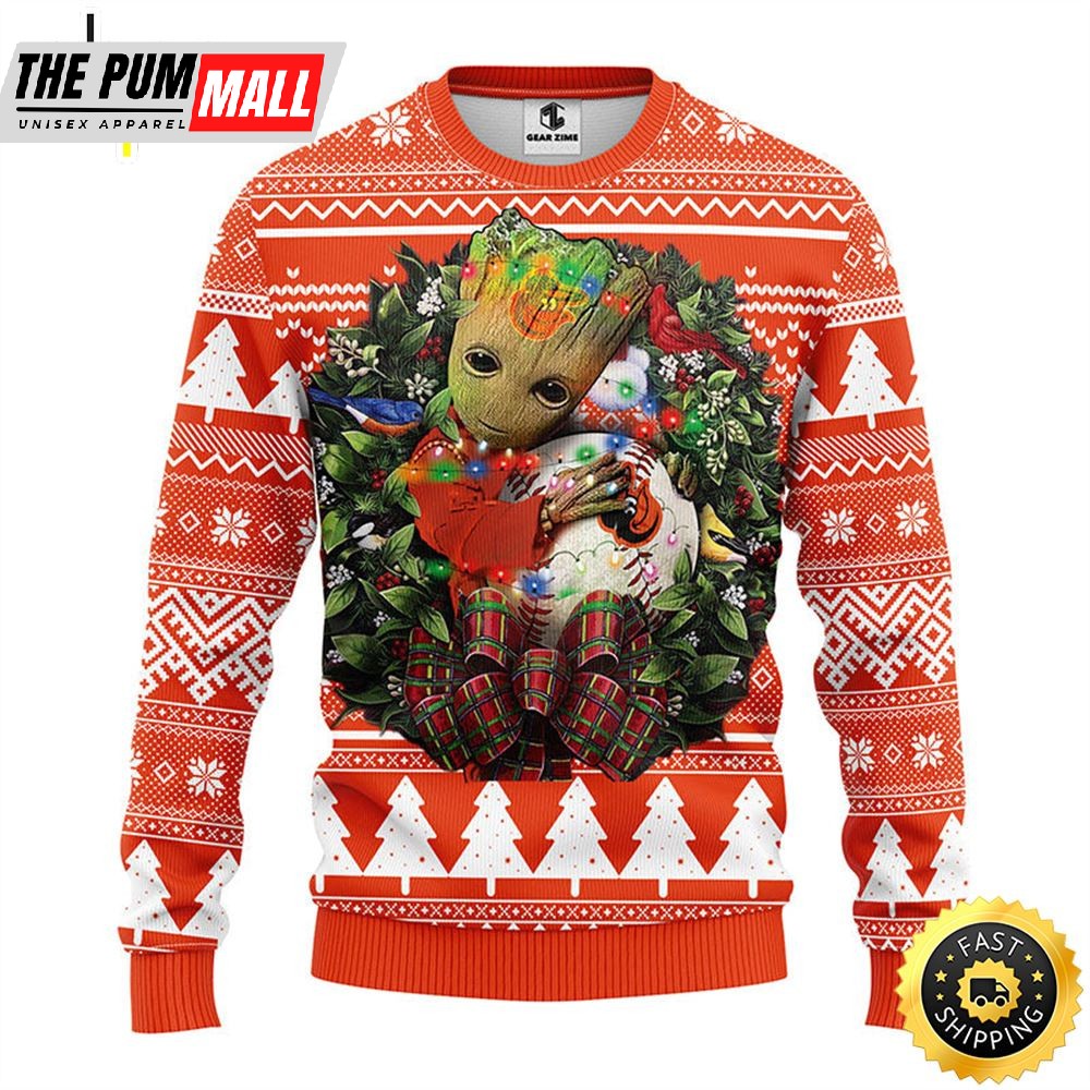 NFL Baltimore Orioles Groot Hug Christmas Ugly Sweater