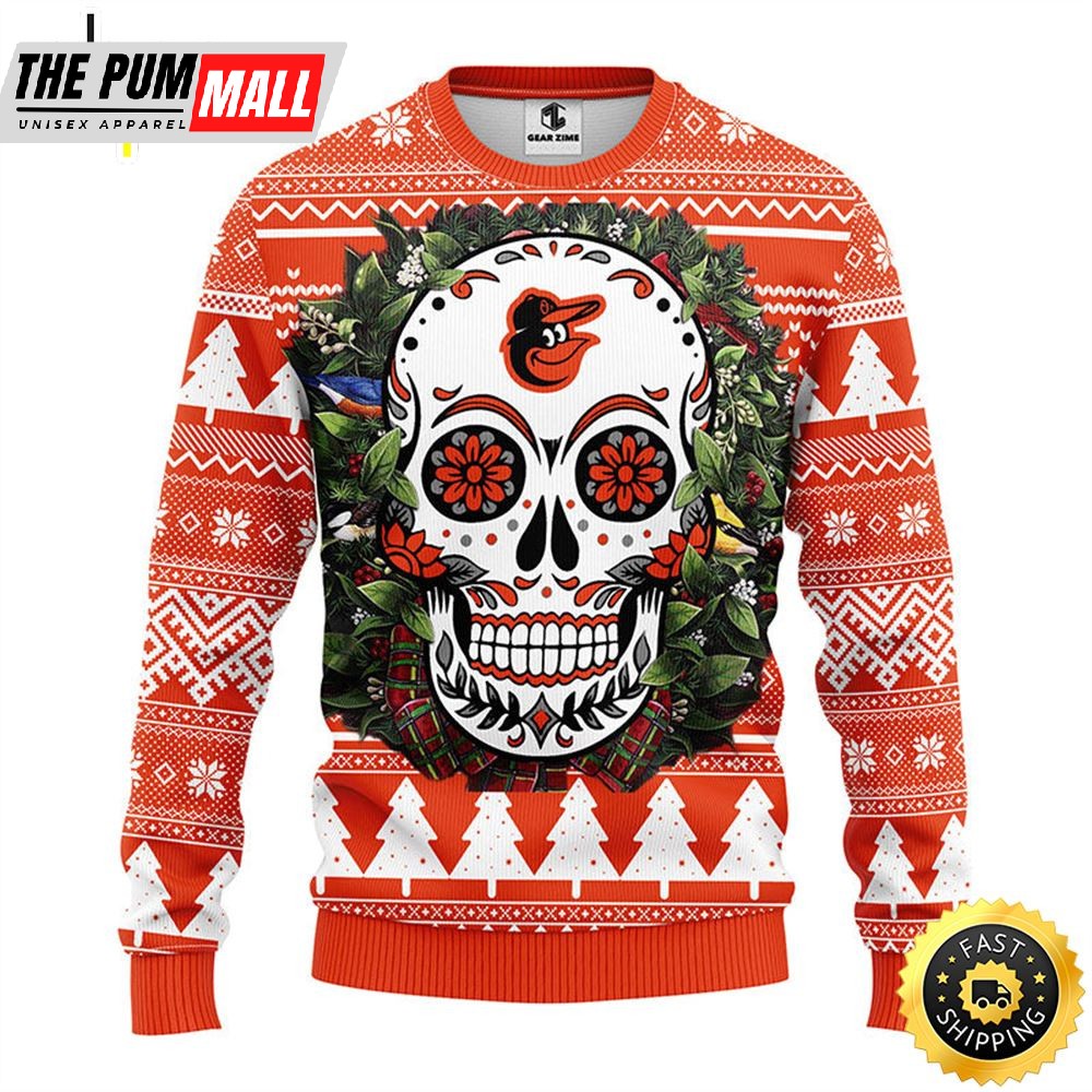 NFL Baltimore Orioles Skull Flower Ugly Christmas Ugly Sweater
