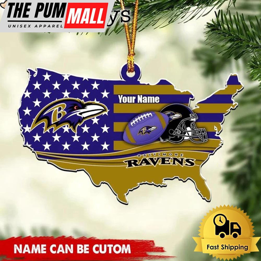 NFL Baltimore Ravens American Flag Logo Team Custom Christmas Ornament Limited Edition