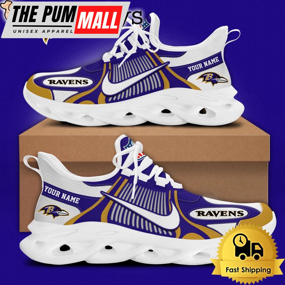 NFL Baltimore Ravens Blue White Stripes Logo Custom Clunky Max Soul Shoes