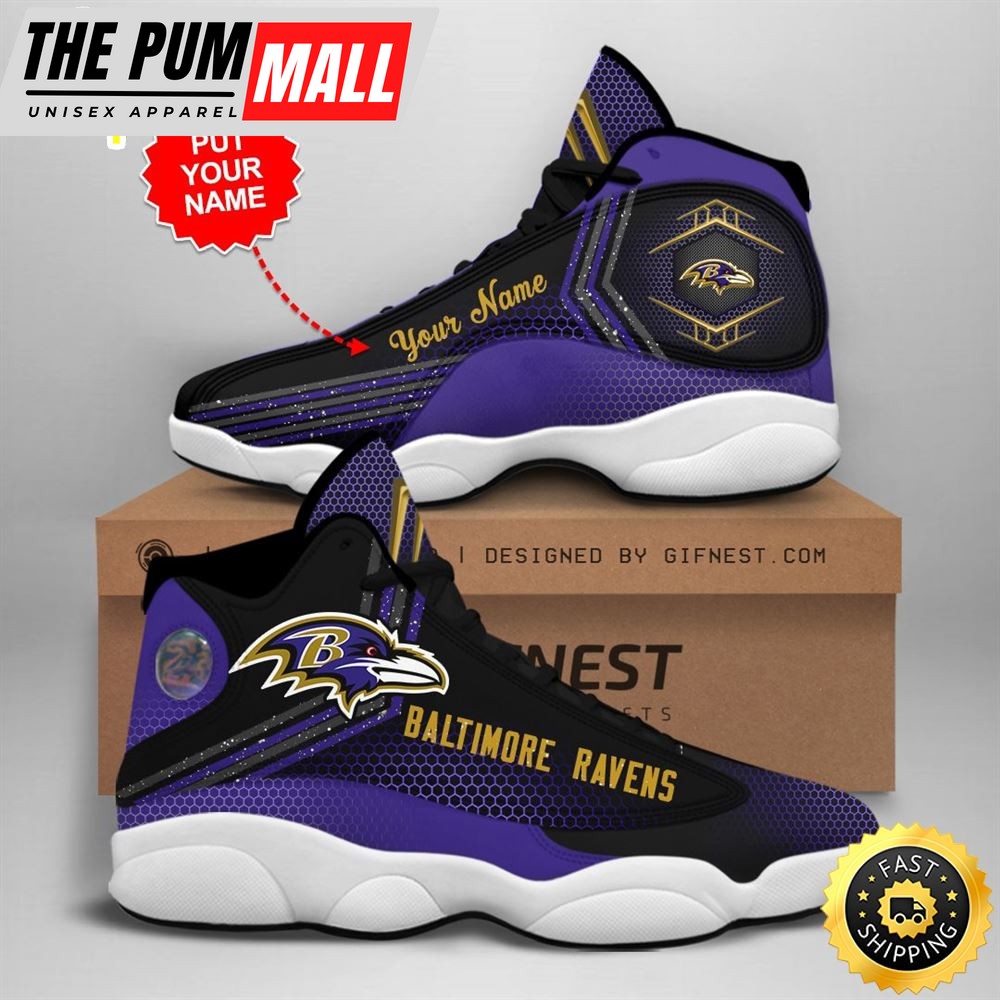 NFL Baltimore Ravens Custom Name Air Jd 13 Shoes V1
