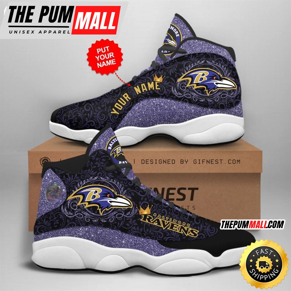 NFL Baltimore Ravens Custom Name Air Jd 13 Shoes V2