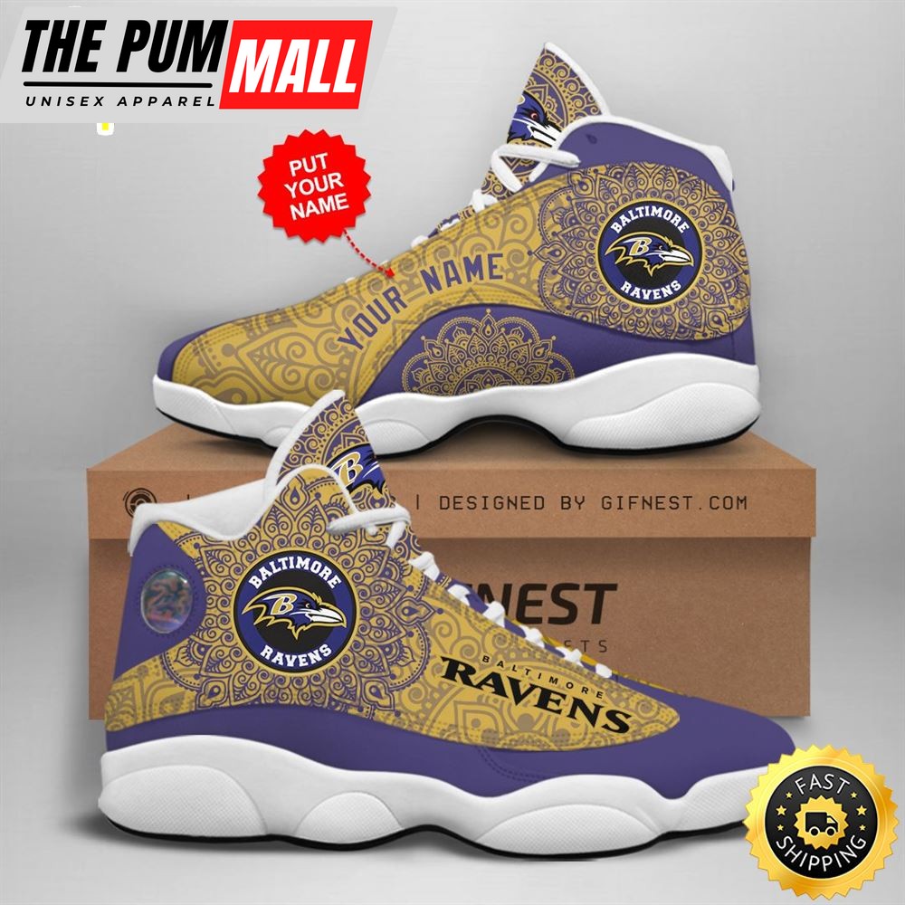 NFL Baltimore Ravens Custom Name Air Jd 13 Shoes V3