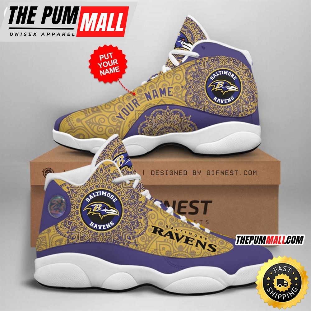 NFL Baltimore Ravens Custom Name Air Jd 13 Shoes V3