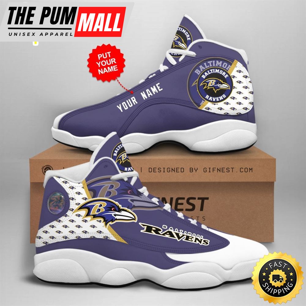NFL Baltimore Ravens Custom Name Air Jd 13 Shoes V4
