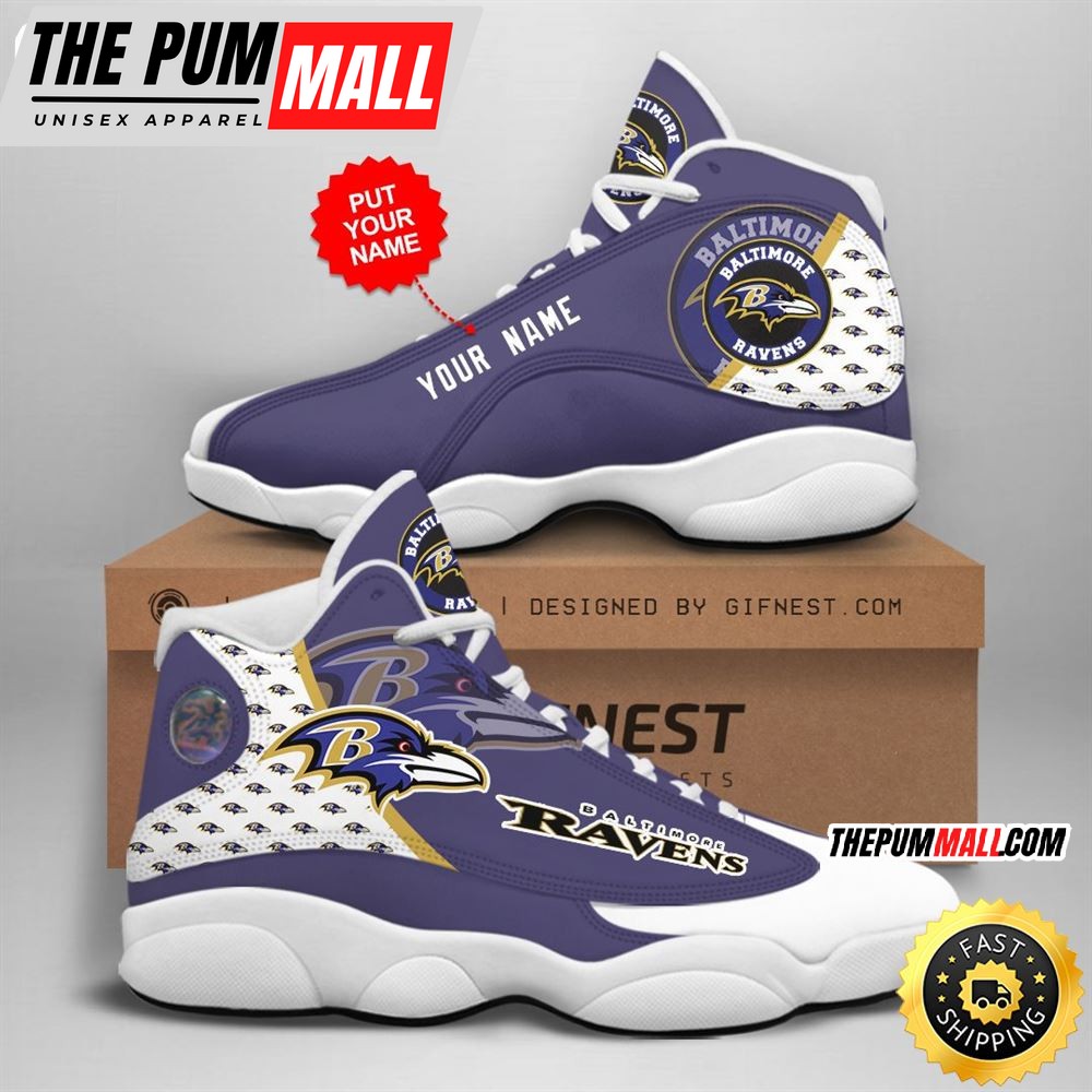 NFL Baltimore Ravens Custom Name Air Jd 13 Shoes V4