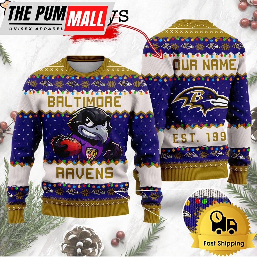 NFL Baltimore Ravens Cute Mascot Custom Ugly Christmas Sweater