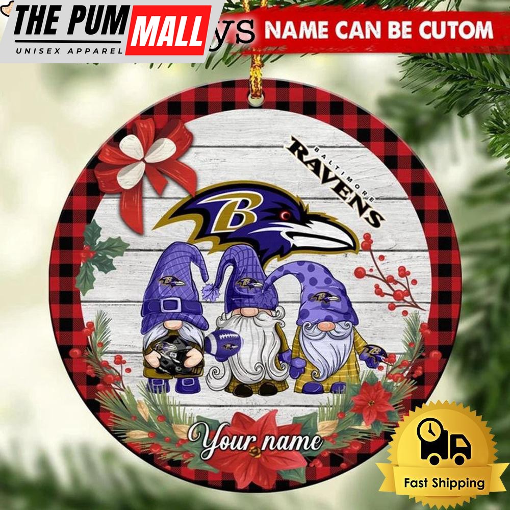 NFL Baltimore Ravens Football 3 Gnome Custom Christmas Ornament Limited Edition