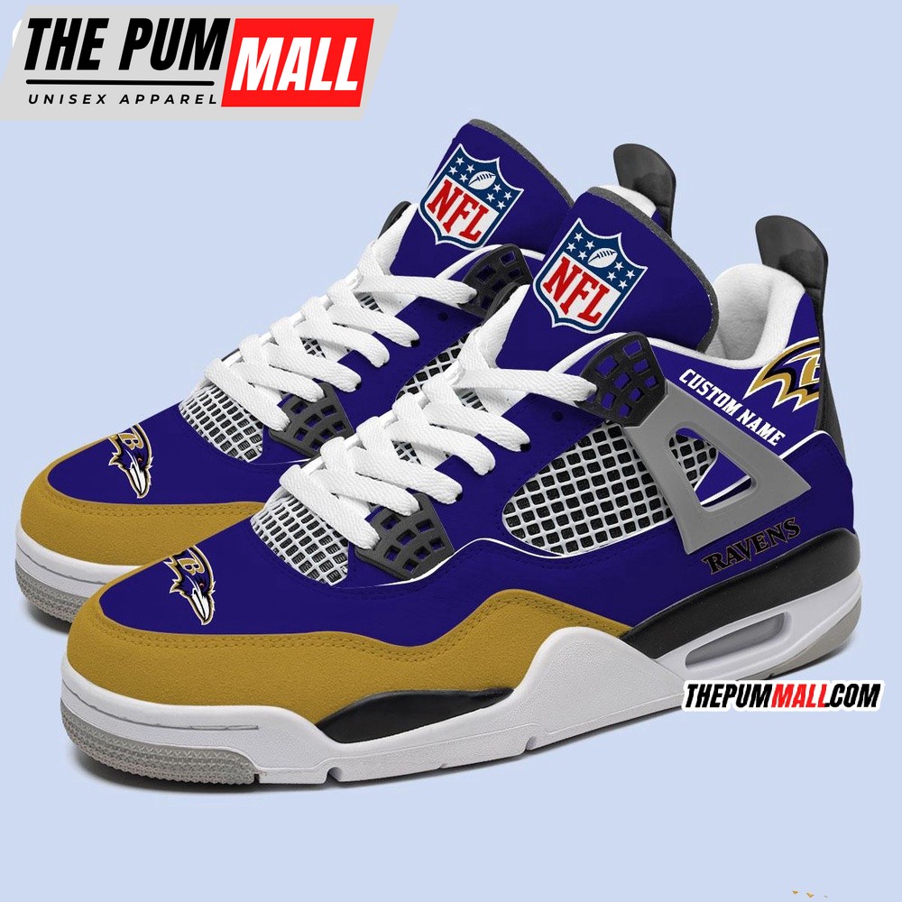 NFL Baltimore Ravens Football Team Air Jd 4 Shoes, Personalized AJ4 Sneaker