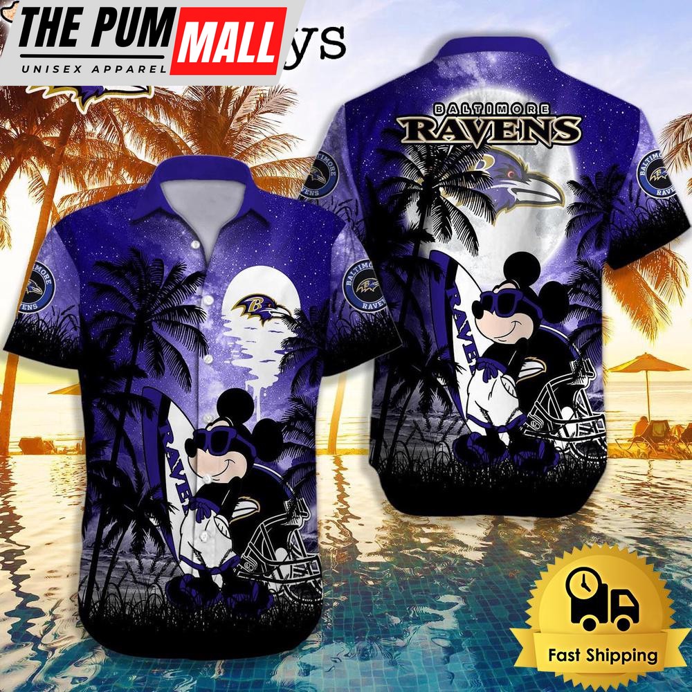NFL Baltimore Ravens Mickey Mouse Summer Hawaiian Shirt, Disney Hawaiian Shirt