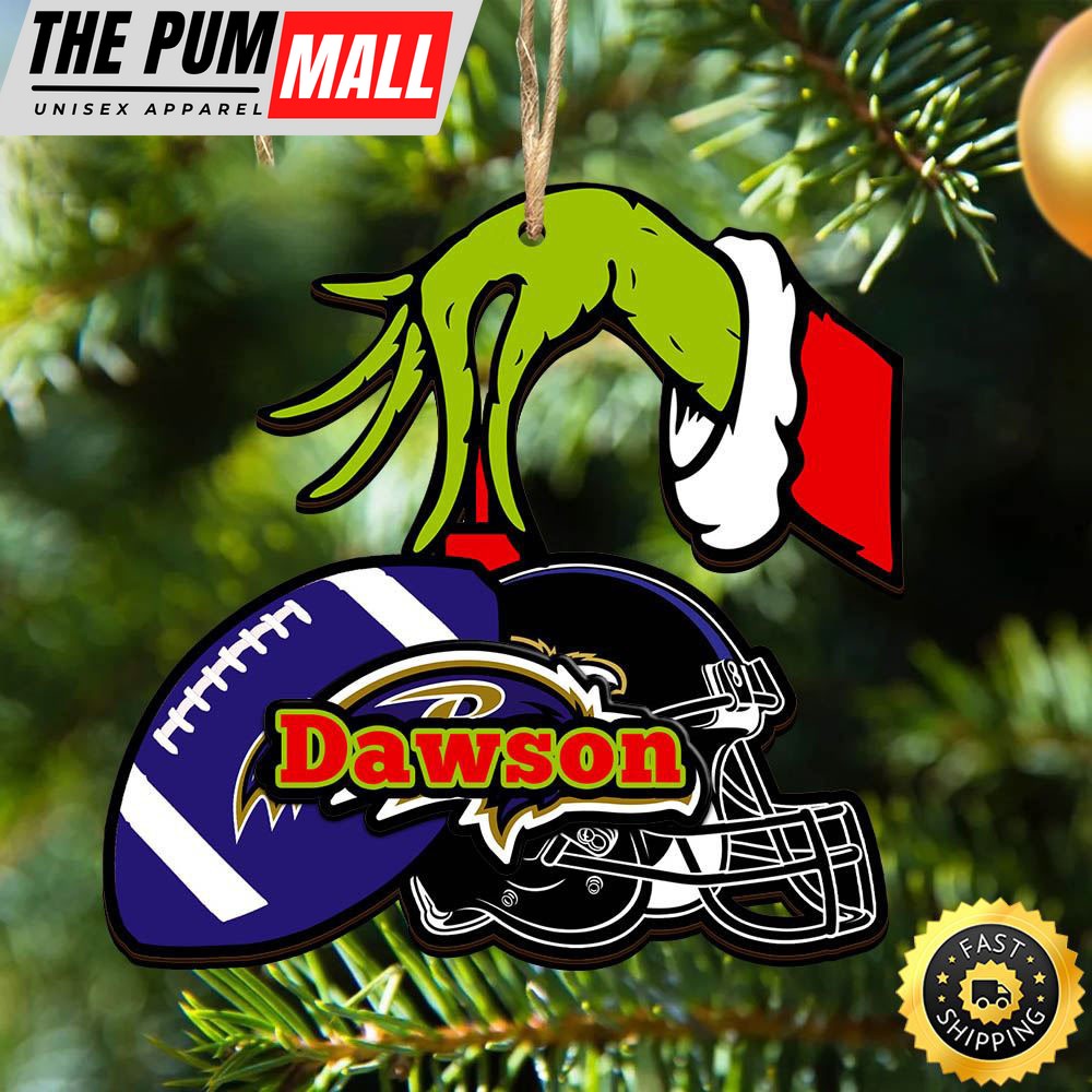 NFL Baltimore Ravens Personalized Your Name Grinch And Football Ornament Limited Edition