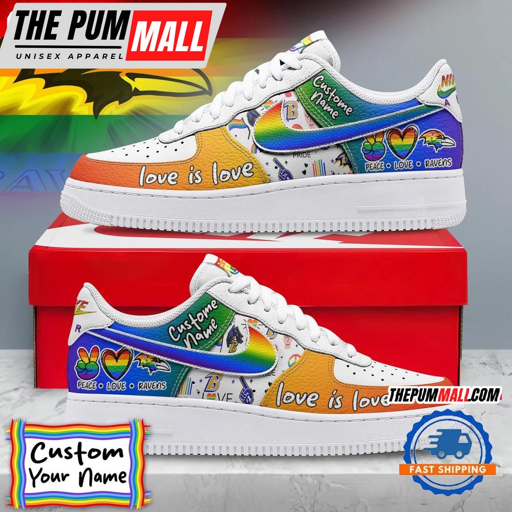 NFL Baltimore Ravens Pride Peace Love Ravens Custom Air Force 1 Shoes Sneaker