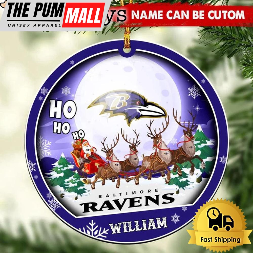 NFL Baltimore Ravens Santa And Reindeers Logo Team Custom Christmas Ornament Limited Edition