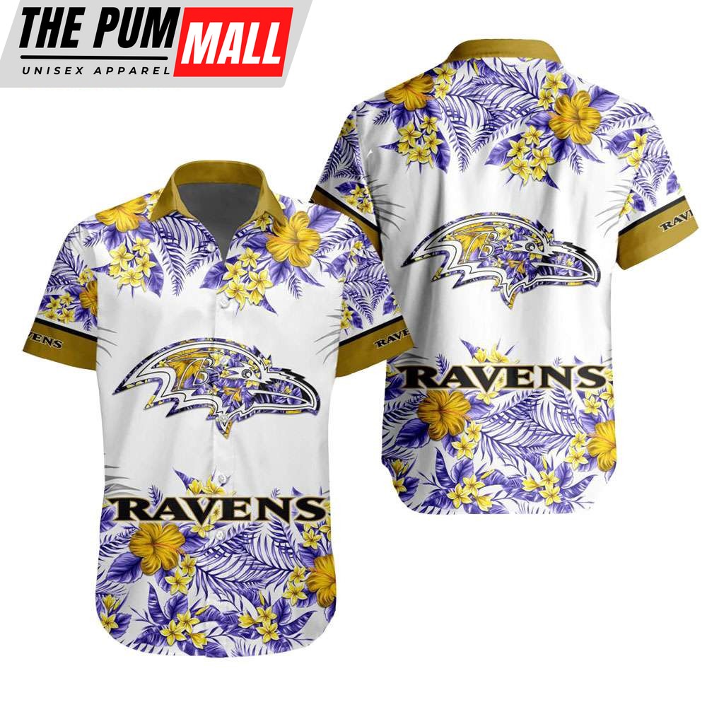 NFL Baltimore Ravens Tropical Floral Hibiscus Hawaiian Shirt