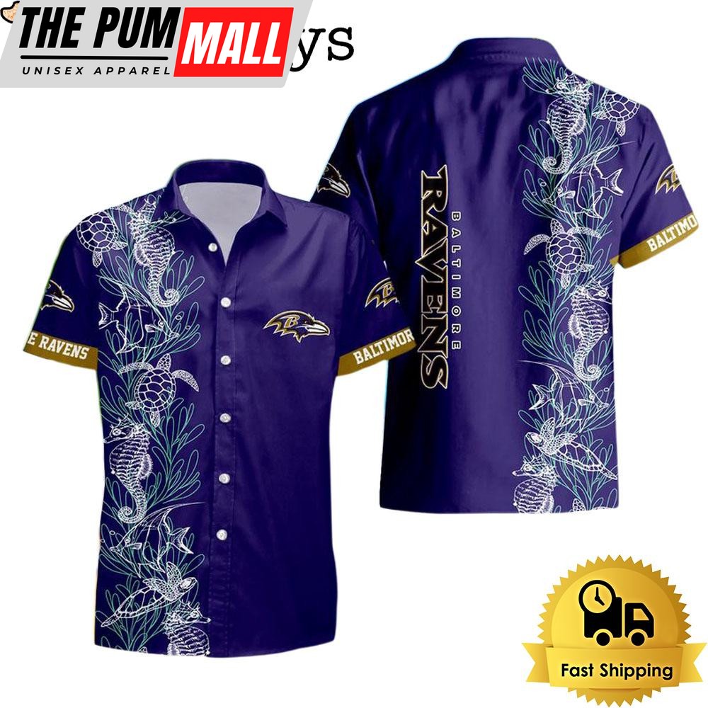 NFL Baltimore Ravens Turtle Seaweed Pattern Hawaiian Shirt